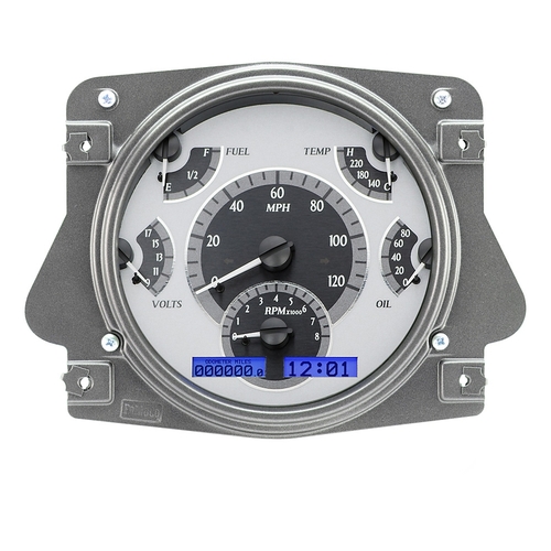 Dakota Digital Gauge Kit, 1966- 77 For Ford Bronco, Analog, Silver Background, Alloy Style Face, Blue Display