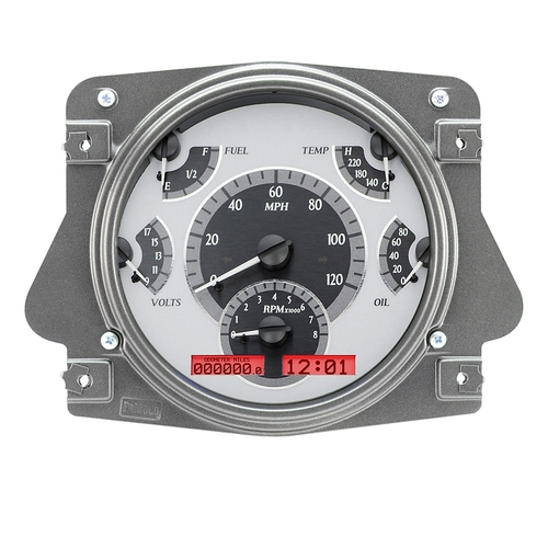 Dakota Digital Gauge Kit, 1966- 77 For Ford Bronco, Analog, Silver Background, Alloy Style Face, Red Display