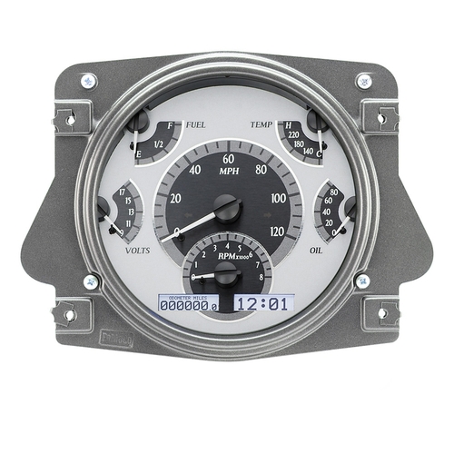 Dakota Digital Gauge Kit, 1966- 77 For Ford Bronco, Analog, Silver Background, Alloy Style Face, White Display