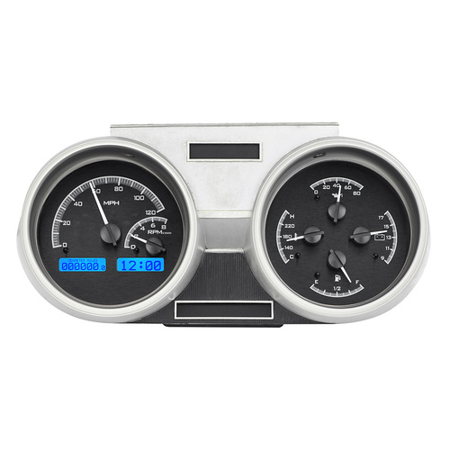 Dakota Digital Gauge Kit, 1966- 67 Oldsmobile Cutlass, Analog, Black Background, Alloy Style Face, Blue Display