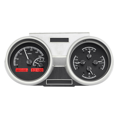 Dakota Digital Gauge Kit, 1966- 67 Oldsmobile Cutlass, Analog, Black Background, Alloy Style Face, Red Display