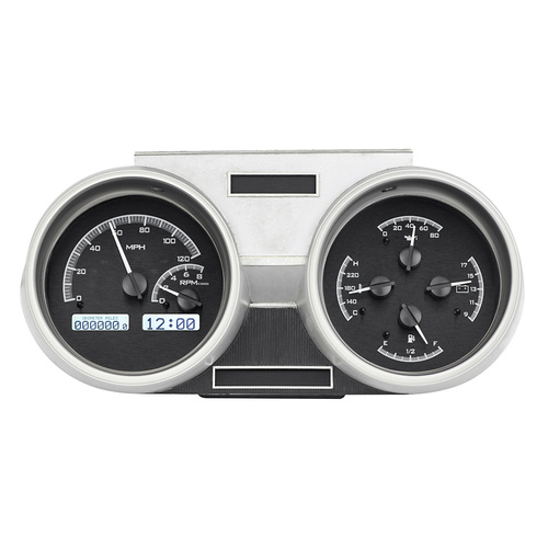 Dakota Digital Gauge Kit, 1966- 67 Oldsmobile Cutlass, Analog, Black Background, Alloy Style Face, White Display