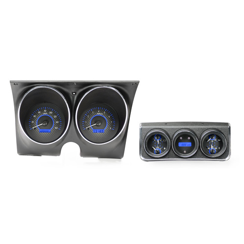 Dakota Digital Gauge Kit, 1973 For Camaro with Console gauges, Analog, Carbon Fiber Background, Alloy Style Face, Blue Display