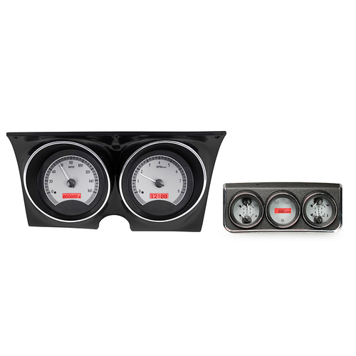 Dakota Digital Gauge Kit, 1971 For Camaro with Console gauges, Analog, Silver Background, Alloy Style Face, Red Display