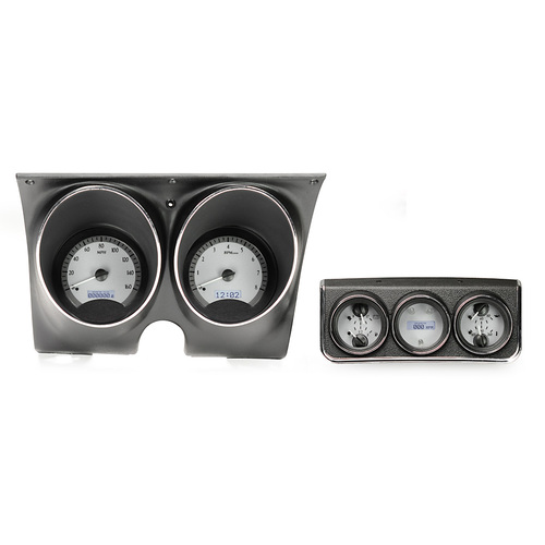 Dakota Digital Gauge Kit, 1972 For Camaro with Console gauges, Analog, Silver Background, Alloy Style Face, White Display