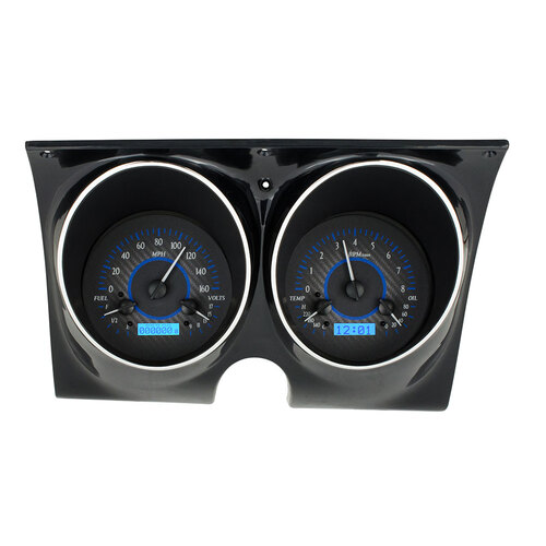 Dakota Digital Gauge Kit, 1967- 68 For Camaro/ For Firebird, Analog, Carbon Fiber Background, Alloy Style Face, Blue Display