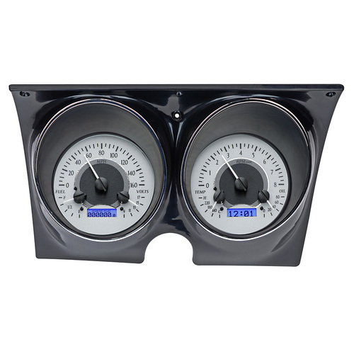 Dakota Digital Gauge Kit, 1967- 68 For Camaro/ For Firebird, Analog, Silver Background, Alloy Style Face, Blue Display