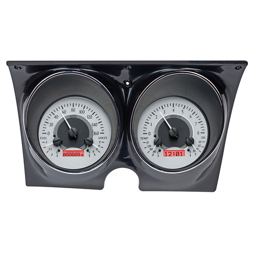 Dakota Digital Gauge Kit, 1967- 68 For Camaro/ For Firebird, Analog, Silver Background, Alloy Style Face, Red Display