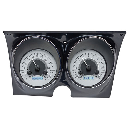 Dakota Digital Gauge Kit, 1967- 68 For Camaro/ For Firebird, Analog, Silver Background, Alloy Style Face, White Display