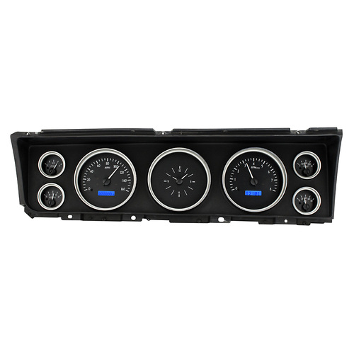 Dakota Digital Gauge Kit, 1967 For Chevrolet Caprice/ For Impala, Analog, Black Background, Alloy Style Face, Blue Display