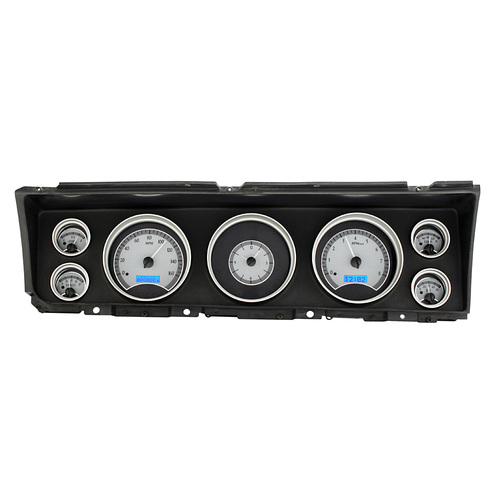 Dakota Digital Gauge Kit, 1970 For Chevrolet Caprice/ For Impala, Analog, Silver Background, Alloy Style Face, Blue Display
