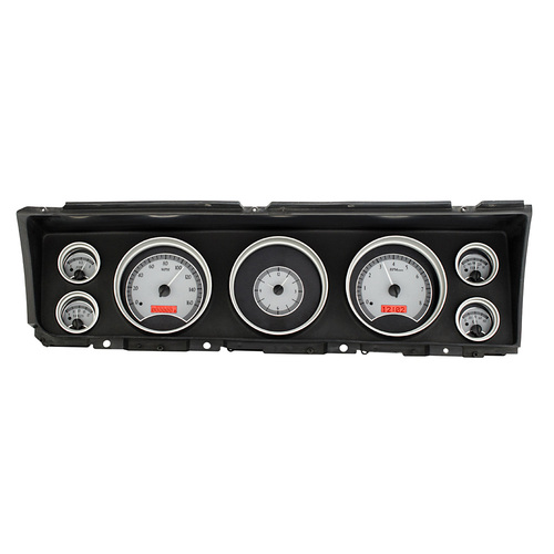 Dakota Digital Gauge Kit, 1971 For Chevrolet Caprice/ For Impala, Analog, Silver Background, Alloy Style Face, Red Display