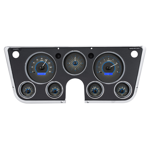 Dakota Digital Gauge Kit, 1967- 72 For Chevrolet/ GMC, Analog, Carbon Fiber Background, Alloy Style Face, Blue Display