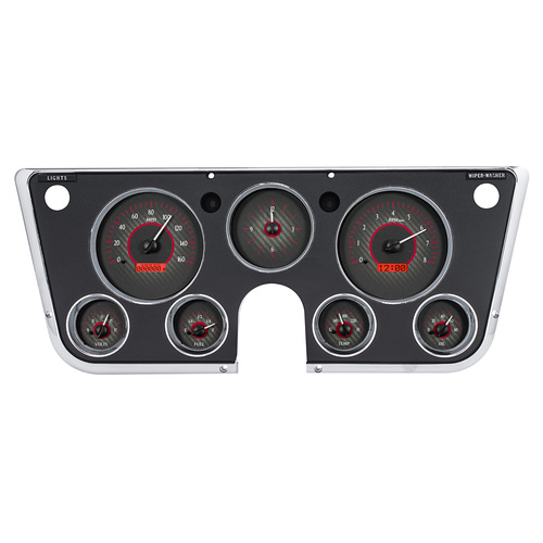 Dakota Digital Gauge Kit, 1967- 72 For Chevrolet/ GMC, Analog, Carbon Fiber Background, Alloy Style Face, Red Display