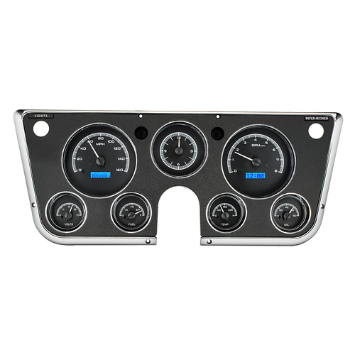 Dakota Digital Gauge Kit, 1967- 72 For Chevrolet/ GMC, Analog, Black Background, Alloy Style Face, Blue Display