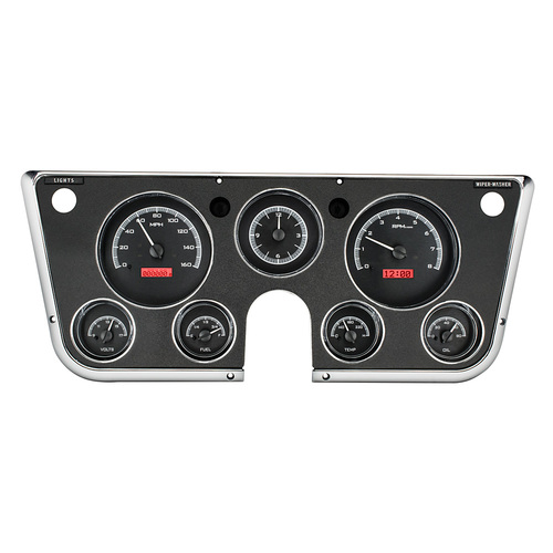 Dakota Digital Gauge Kit, 1967- 72 For Chevrolet/ GMC, Analog, Black Background, Alloy Style Face, Red Display