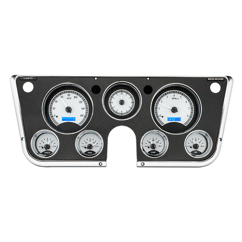 Dakota Digital Gauge Kit, 1967- 72 For Chevrolet/ GMC, Analog, Silver Background, Alloy Style Face, Blue Display