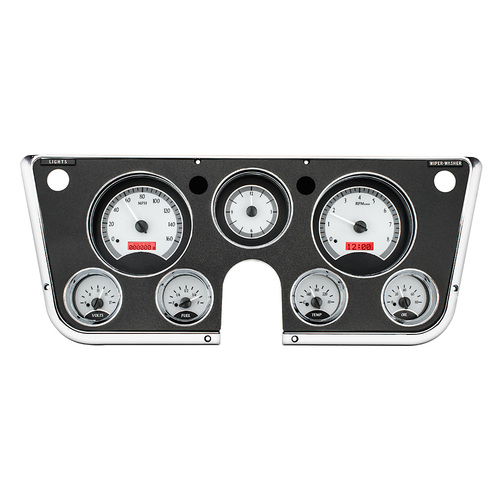 Dakota Digital Gauge Kit, 1967- 72 For Chevrolet/ GMC, Analog, Silver Background, Alloy Style Face, Red Display