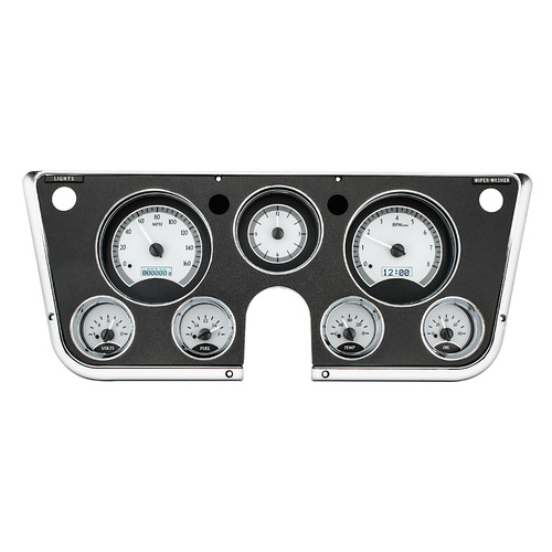 Dakota Digital Gauge Kit, 1967- 72 For Chevrolet/ GMC, Analog, Silver Background, Alloy Style Face, White Display