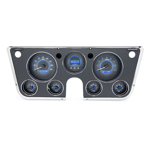 Dakota Digital Gauge Kit, 1967- 72 For Chevrolet/ GMC, Digital, Carbon Fiber Background, Alloy Style Face, Blue Display