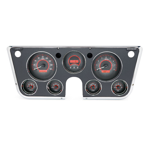 Dakota Digital Gauge Kit, 1967- 72 For Chevrolet/ GMC, Digital, Carbon Fiber Background, Alloy Style Face, Red Display