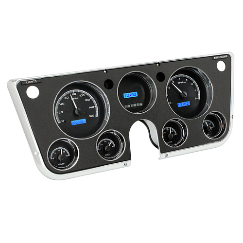 Dakota Digital Gauge Kit, 1967- 72 For Chevrolet/ GMC, Digital, Black Background, Alloy Style Face, Blue Display