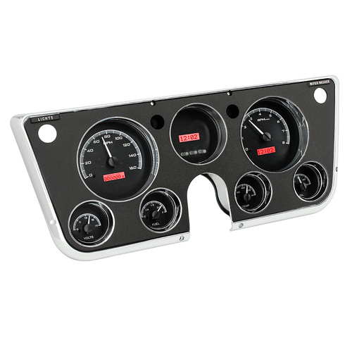 Dakota Digital Gauge Kit, 1967- 72 For Chevrolet/ GMC, Digital, Black Background, Alloy Style Face, Red Display