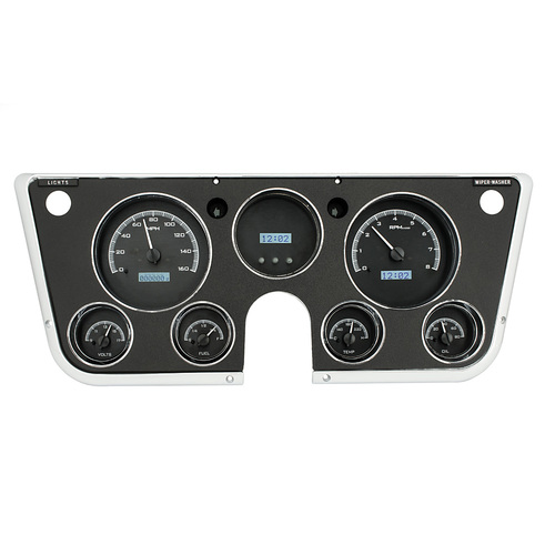 Dakota Digital Gauge Kit, 1967- 72 For Chevrolet/ GMC, Digital, Black Background, Alloy Style Face, White Display