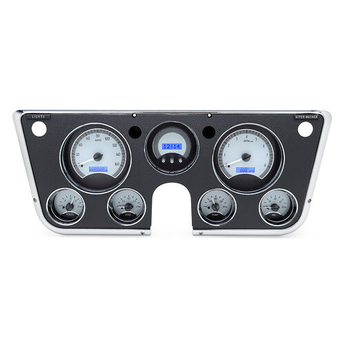 Dakota Digital Gauge Kit, 1967- 72 For Chevrolet/ GMC, Digital, Silver Background, Alloy Style Face, Blue Display