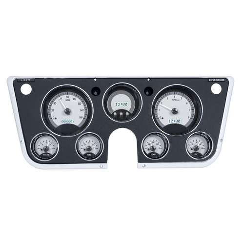 Dakota Digital Gauge Kit, 1967- 72 For Chevrolet/ GMC, Digital, Silver Background, Alloy Style Face, White Display