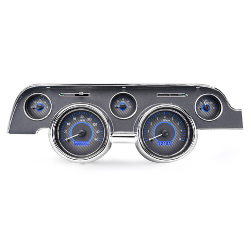 Dakota Digital Gauge Kit, 1967- 68 For Ford For Mustang, Analog, Carbon Fiber Background, Alloy Style Face, Blue Display