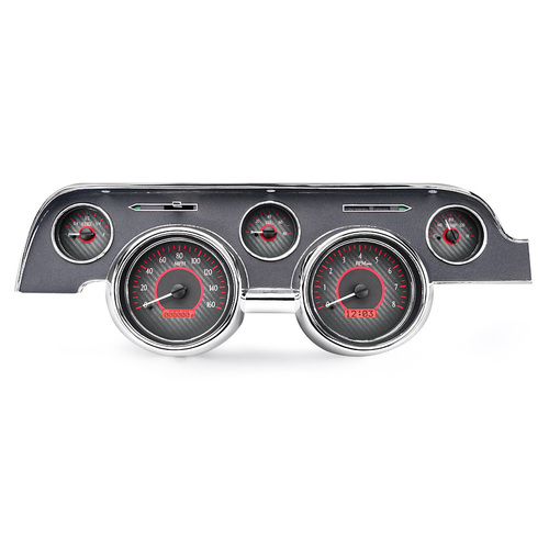 Dakota Digital Gauge Kit, 1967- 68 For Ford For Mustang, Analog, Carbon Fiber Background, Alloy Style Face, Red Display
