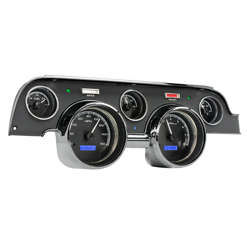 Dakota Digital Gauge Kit, 1967- 68 For Ford For Mustang, Analog, Black Background, Alloy Style Face, Blue Display