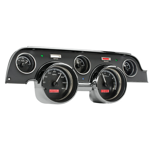 Dakota Digital Gauge Kit, 1967- 68 For Ford For Mustang, Analog, Black Background, Alloy Style Face, Red Display