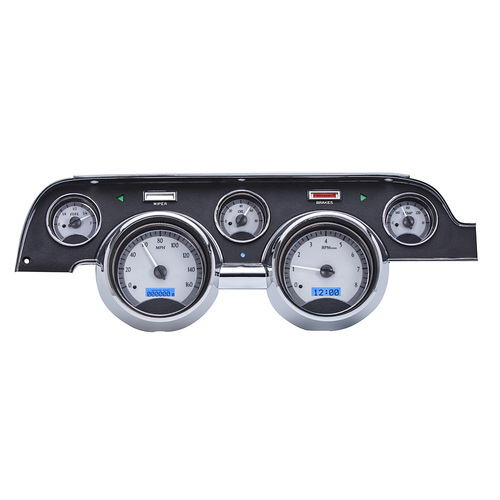 Dakota Digital Gauge Kit, 1967- 68 For Ford For Mustang, Analog, Silver Background, Alloy Style Face, Blue Display