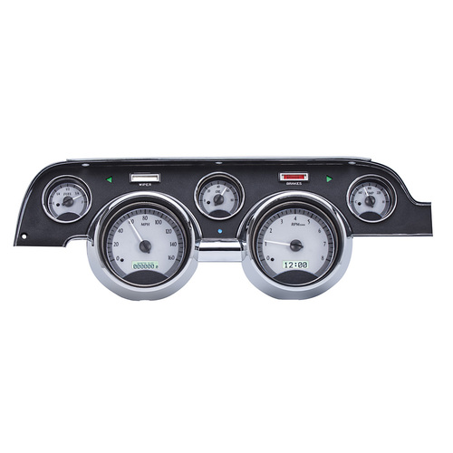 Dakota Digital Gauge Kit, 1967- 68 For Ford For Mustang, Analog, Silver Background, Alloy Style Face, White Display