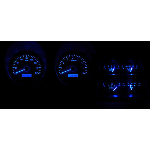 Dakota Digital Gauge Kit, 1968 For Camaro with Console, Analog, Carbon Fiber Background, Alloy Style Face, Blue Display