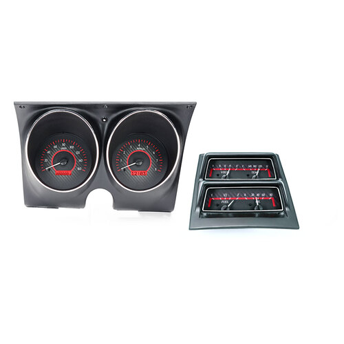 Dakota Digital Gauge Kit, 1968 For Camaro with Console, Analog, Carbon Fiber Background, Alloy Style Face, Red Display