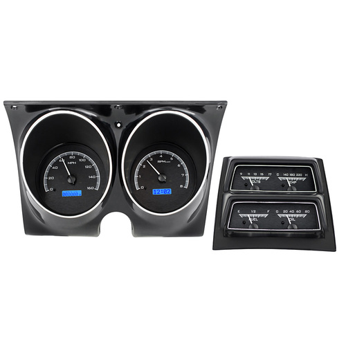 Dakota Digital Gauge Kit, 1968 For Camaro with Console, Analog, Black Background, Alloy Style Face, Blue Display