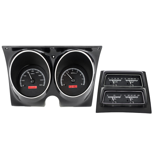 Dakota Digital Gauge Kit, 1968 For Camaro with Console, Analog, Black Background, Alloy Style Face, Red Display