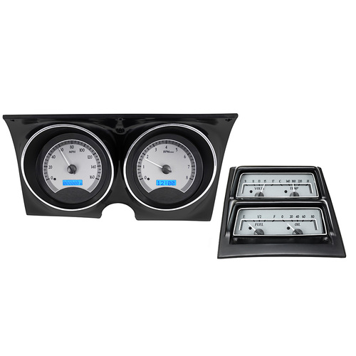 Dakota Digital Gauge Kit, 1968 For Camaro with Console, Analog, Silver Background, Alloy Style Face, Blue Display