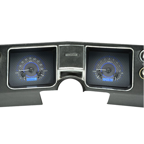 Dakota Digital Gauge Kit, 1968 For Chevrolet For Chevelle/ El Camino, Analog, Carbon Fiber Background, Alloy Style Face, Blue Display