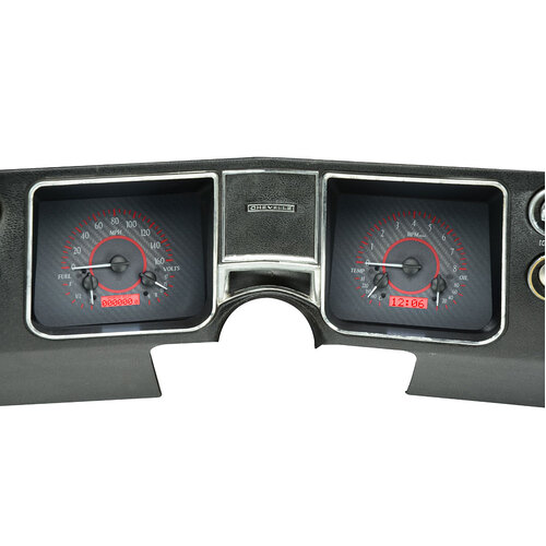 Dakota Digital Gauge Kit, 1968 For Chevrolet For Chevelle/ El Camino, Analog, Carbon Fiber Background, Alloy Style Face, Red Display