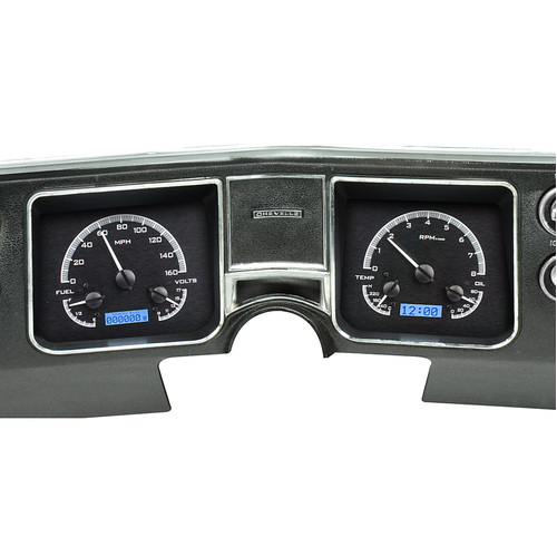 Dakota Digital Gauge Kit, 1968 For Chevrolet For Chevelle/ El Camino, Analog, Black Background, Alloy Style Face, Blue Display