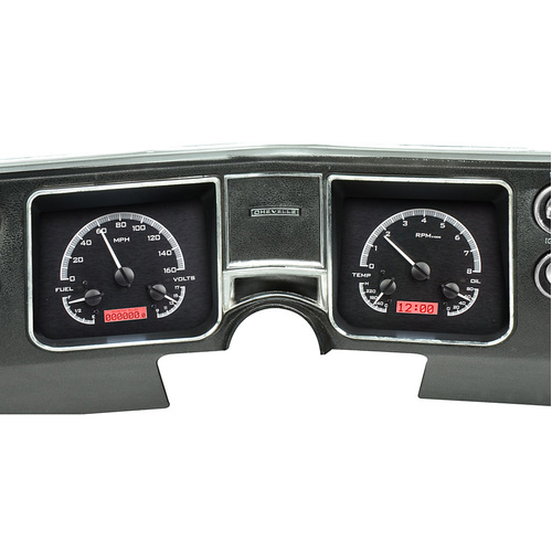 Dakota Digital Gauge Kit, 1968 For Chevrolet For Chevelle/ El Camino, Analog, Black Background, Alloy Style Face, Red Display