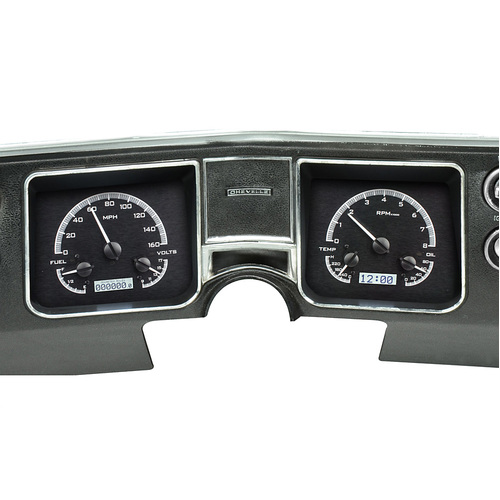 Dakota Digital Gauge Kit, 1968 For Chevrolet For Chevelle/ El Camino, Analog, Black Background, Alloy Style Face, White Display
