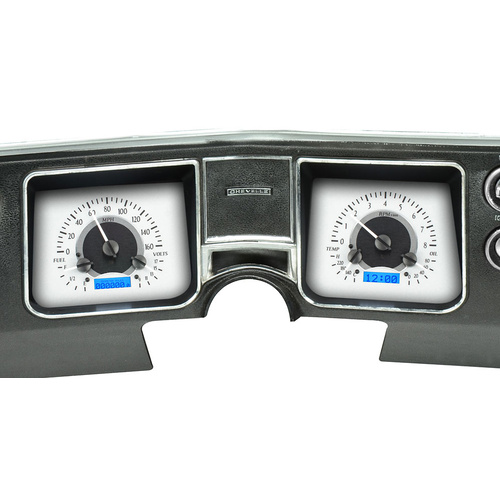Dakota Digital Gauge Kit, 1968 For Chevrolet For Chevelle/ El Camino, Analog, Silver Background, Alloy Style Face, Blue Display