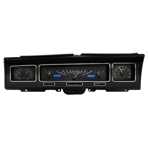 Dakota Digital Gauge Kit, 1968 For Chevrolet Caprice/ For Impala, Analog, Black Background, Alloy Style Face, Blue Display