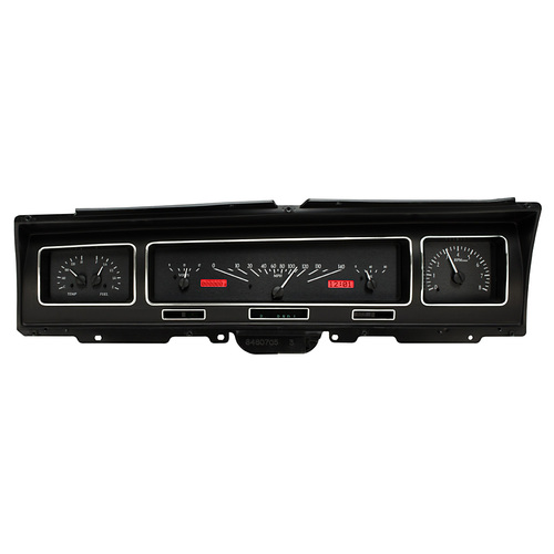 Dakota Digital Gauge Kit, 1968 For Chevrolet Caprice/ For Impala, Analog, Black Background, Alloy Style Face, Red Display