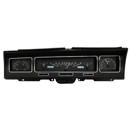 Dakota Digital Gauge Kit, 1968 For Chevrolet Caprice/ For Impala, Analog, Black Background, Alloy Style Face, White Display